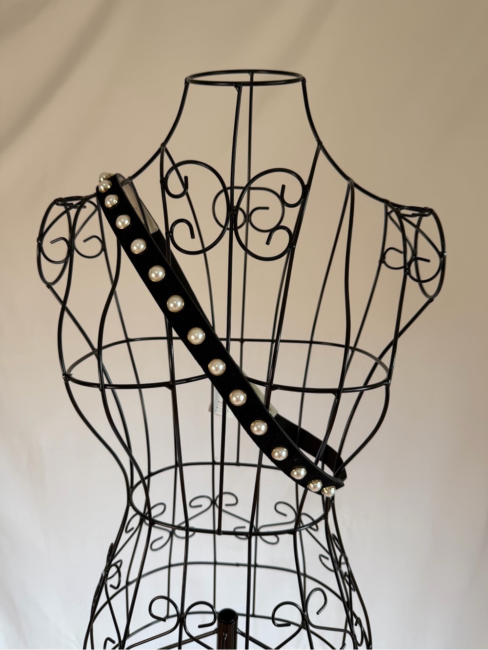 Black Pearl-Studded Crossbody Belt
